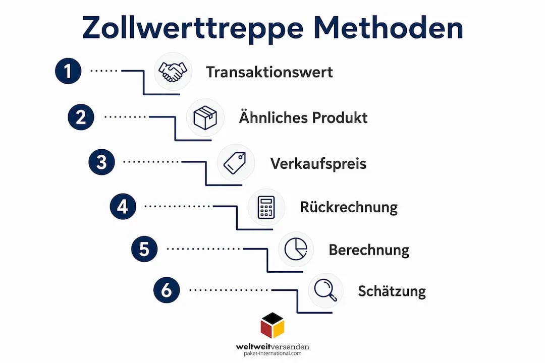 Übersichtsgrafik: Die sechs Verfahren zur Ermittlung des Zollwerts auf einen Blick