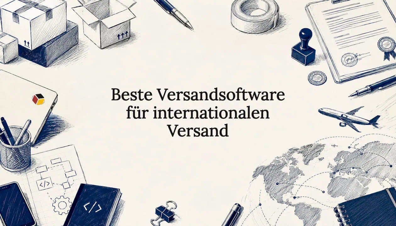 Stimmungsvolle Titelgrafik mit typischen Elementen aus Logistik und Zoll