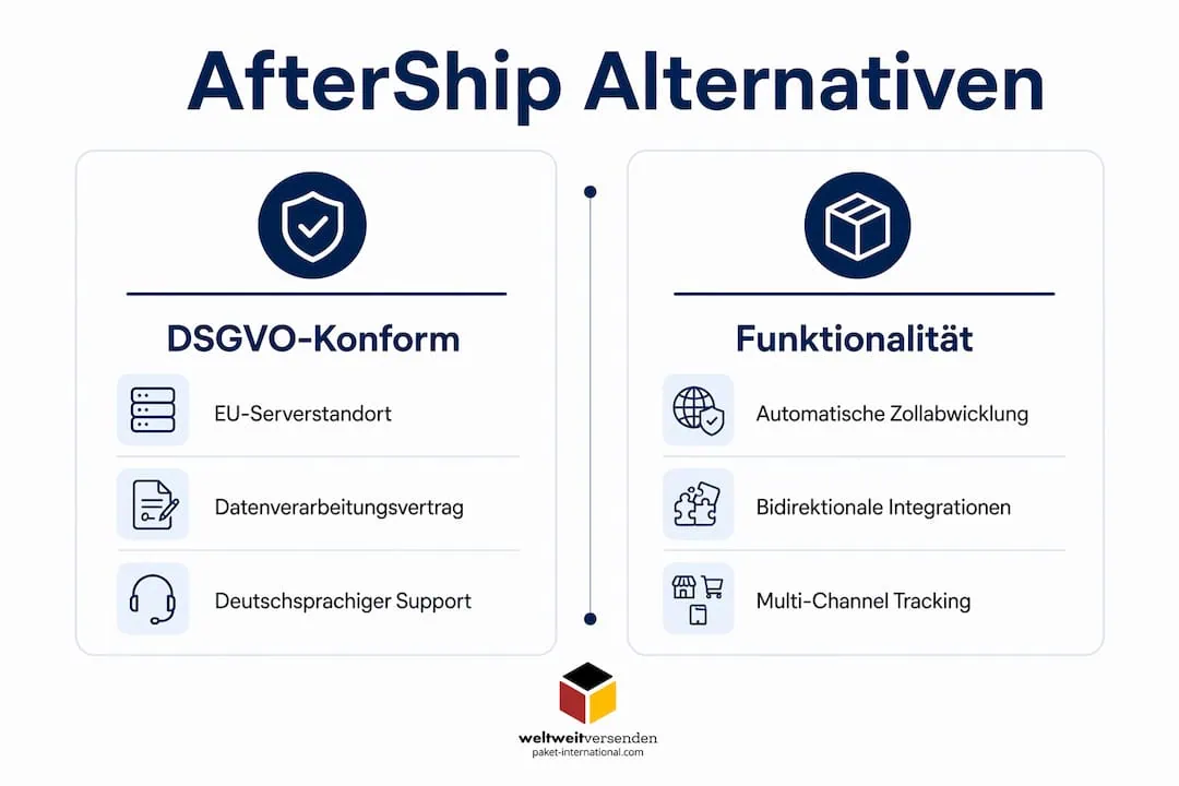 Infografik: Gegenüberstellung von AfterShip-Alternativen in zwei Kategorien