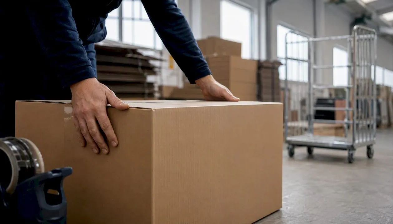 Hände halten vorsichtig ein großes, leichtes Paket.