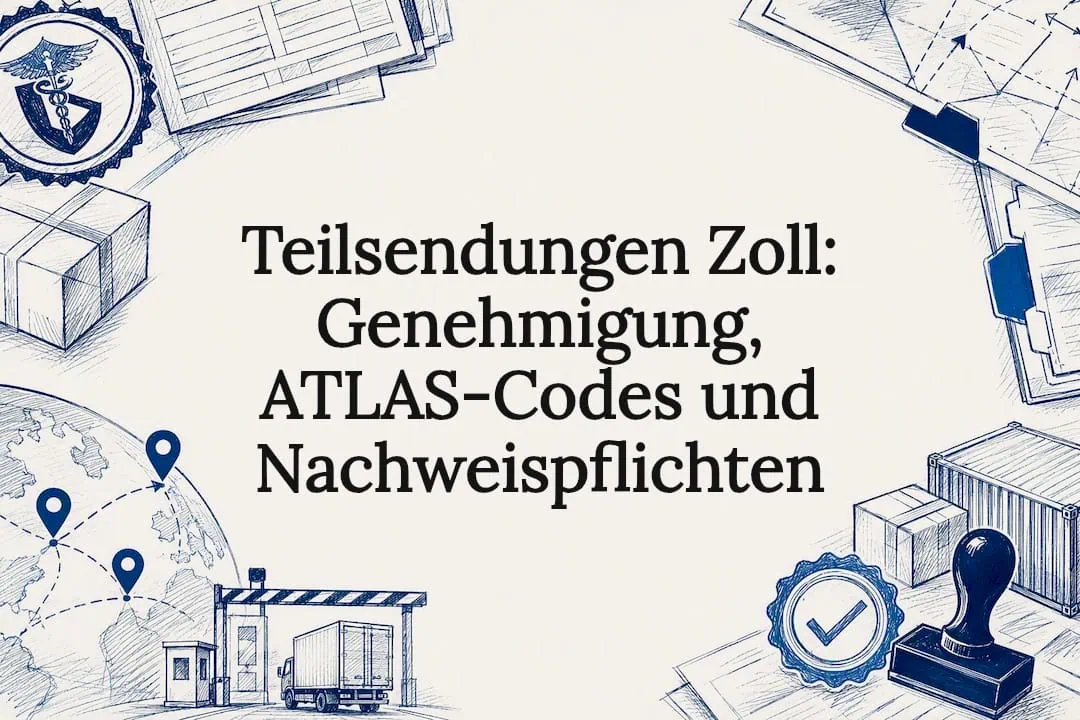 Illustrierte Titelkarte für zollrechtliche Teillieferungen