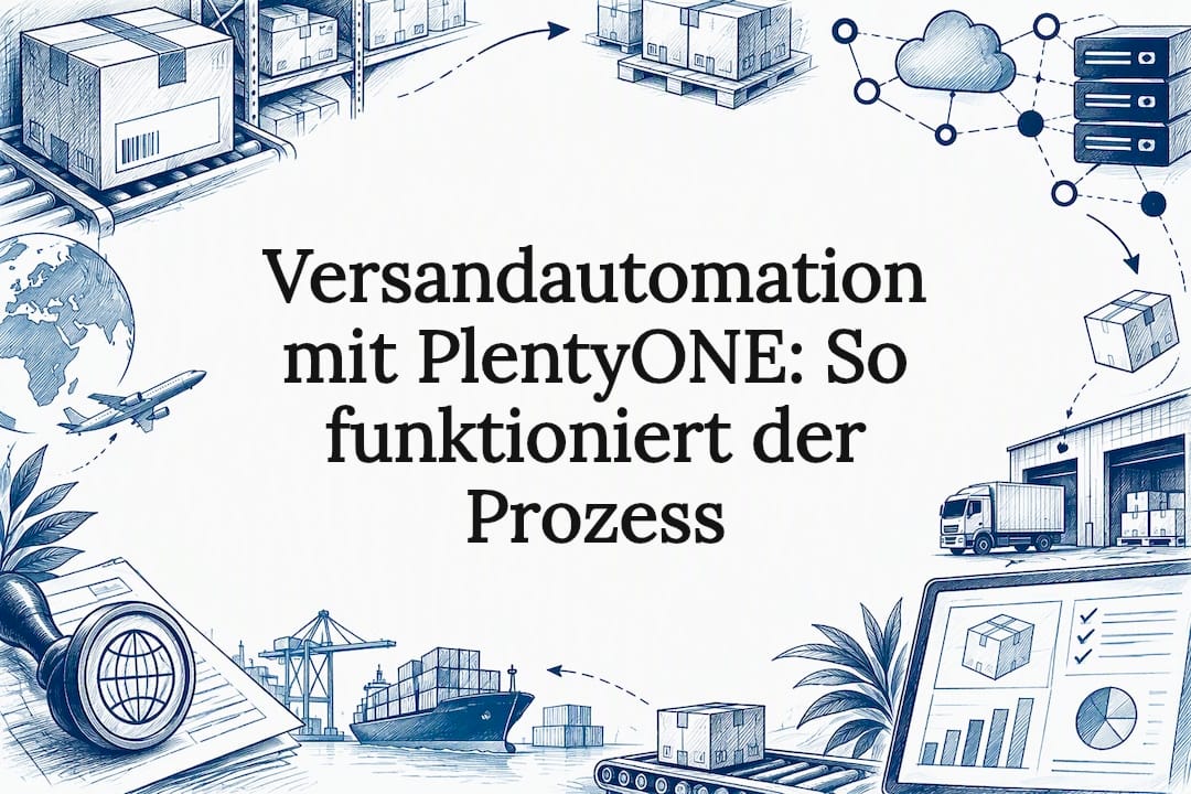 Skizzierte Versandautomatisierung mit Paketen und Systemknoten