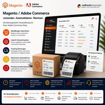 Automatisez les expéditions Magento et Adobe Commerce&nbsp;: prenez en charge les commandes, créez des étiquettes et synchronisez les données de suivi.