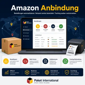 Amazon-Bestellungen automatisch übernehmen, Versandlabel erstellen, Zolldokumente erzeugen und Trackingdaten zuverlässig zurückmelden.