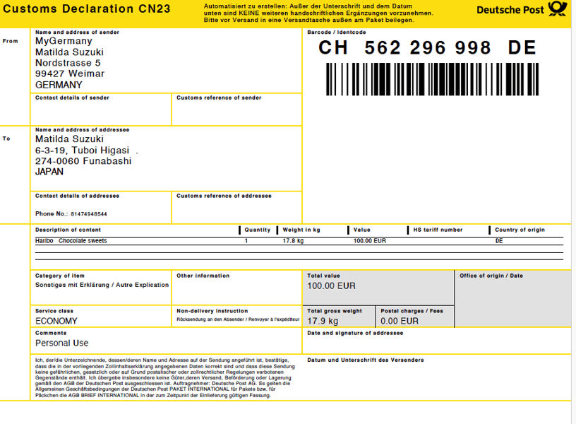 DHL Economy/Premium Proforma