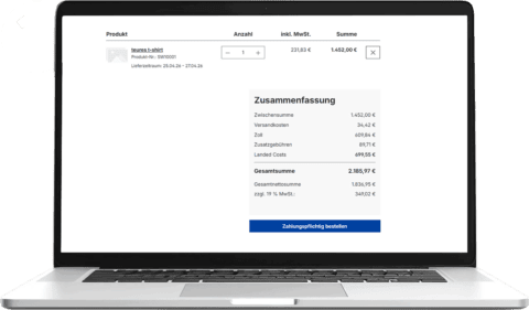 Shopware Zusammenfassung mit Landed Costs, Zoll und Gebühren