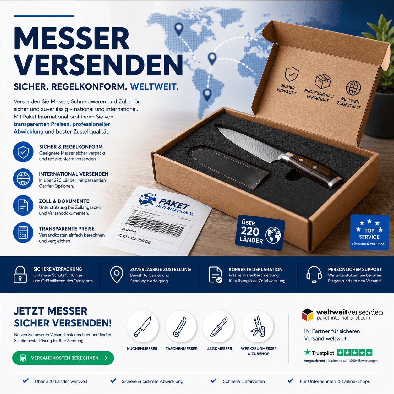 Messer versenden - national und international
