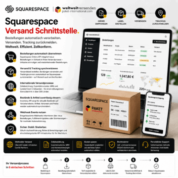 Squarespace-Versand automatisieren: Bestellungen übernehmen, Labels erstellen, Tracking zurückmelden und Zollprozesse integrieren.
